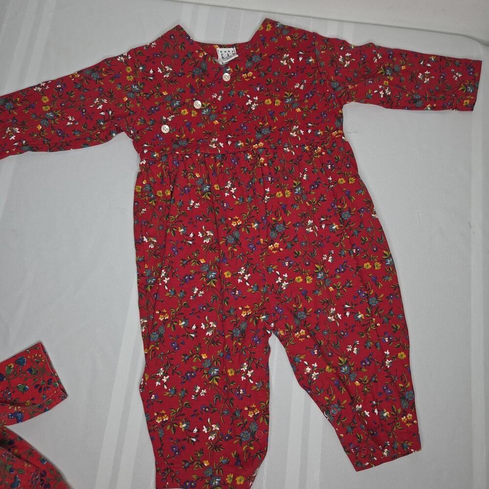 Vintage Baby GAP Jumpsuit 12-18M L Red Floral 90s Coverall Long Sleeve 100% Cott